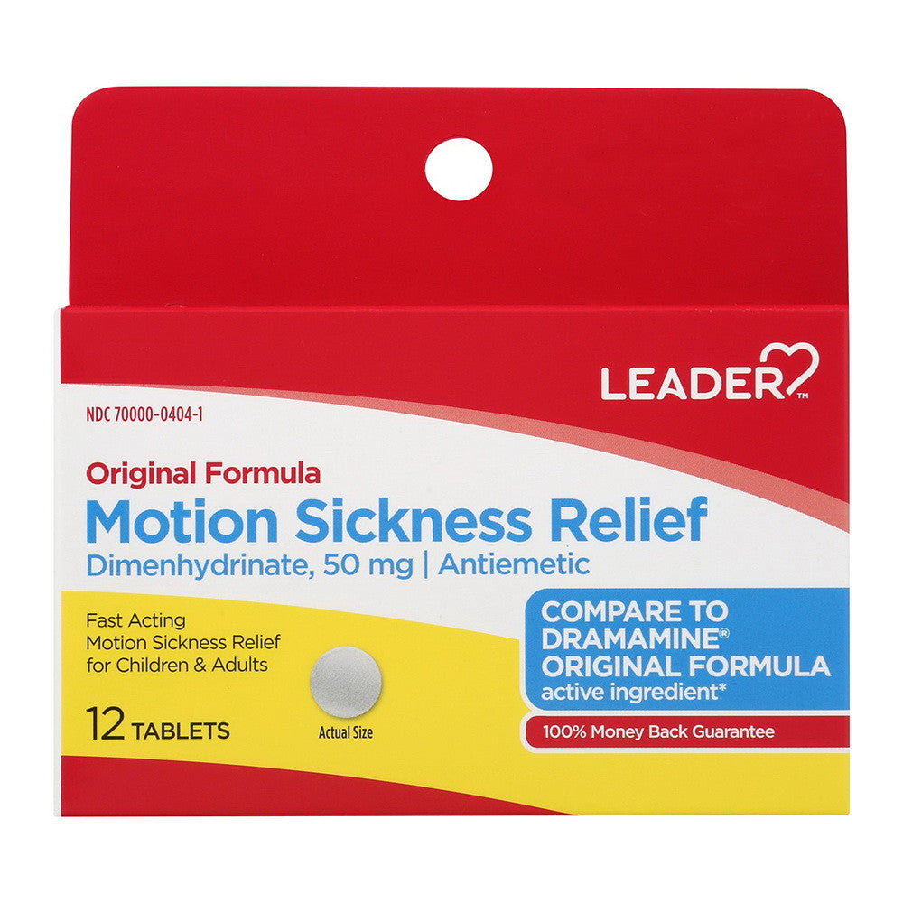 Leader Original Formula Motion Sickness Relief 50 mg Tablets, 12 Ea